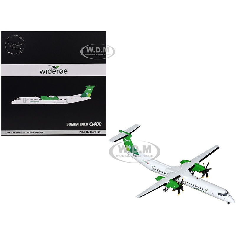 Bombardier Q400 Commercial Aircraft Wideroe (LN-WDM) White with Green Tail Gemini 200 Series 1/200 Diecast Model Airplane by GeminiJets