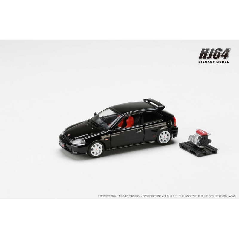 Hobby Japan 1/64 Honda CIVIC TYPE R (E-EK9) 1997 with Engine Display Model Black Pearl Honda Official Licensed