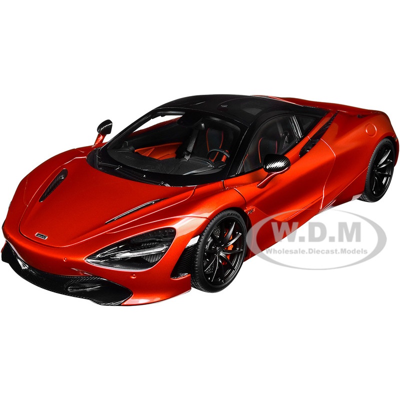 Mclaren 720S Memphis Red Metallic with Black Top and Carbon Accents 1/18 Model Car by Autoart