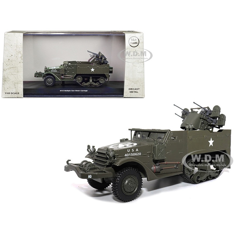 White M16 Multiple Gun Motor Carriage Olive Drab United States Army 1/43 Diecast Model by Militaria Die Cast