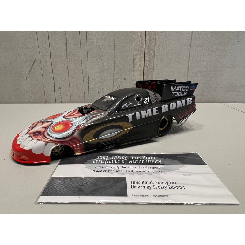 2002 SCOTTY CANNON OAKLEY TIME BOMB NHRA FUNNY CAR – 1:16 SCALE MODEL – MILESTONE