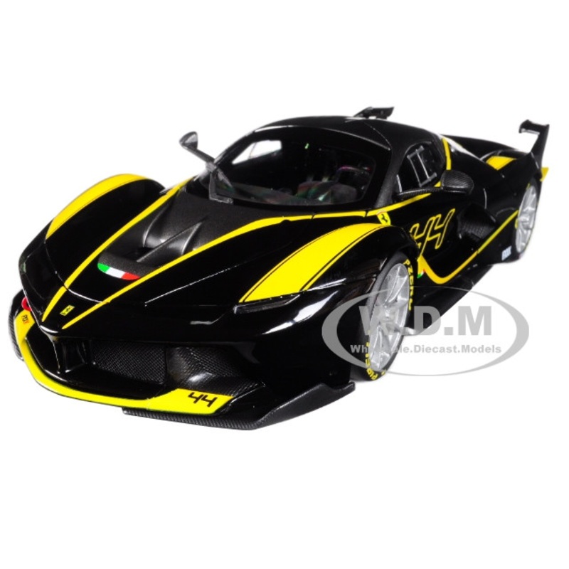 Ferrari FXX-K #44 Black with Yellow Stripes Signature Series 1/18 Diecast Model Car by Bburago
