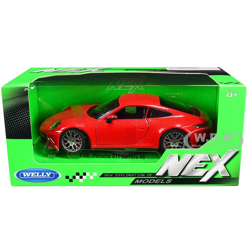 Porsche 911 Carrera 4S Red with Gray Wheels NEX Models 1/24 Diecast Model Car by Welly