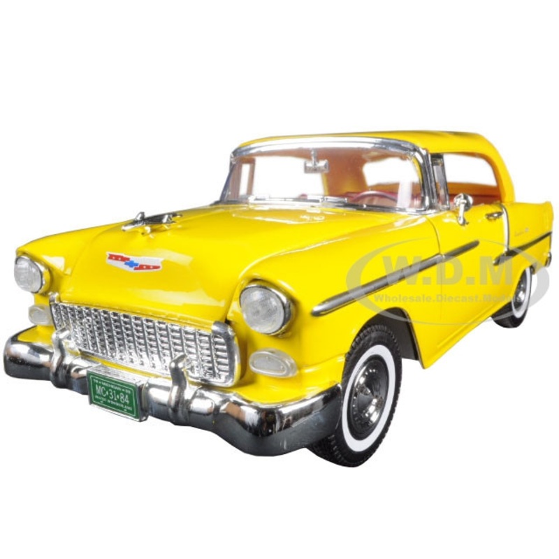 1955 Chevrolet Bel Air Convertible Soft Top Yellow Timeless Classics 1/18 Diecast Model Car by Motormax