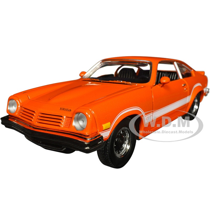 1974 Chevrolet Vega GT Orange Metallic with White Stripes Forgotten Classics Series 1/24 Diecast Model Car by Motormax