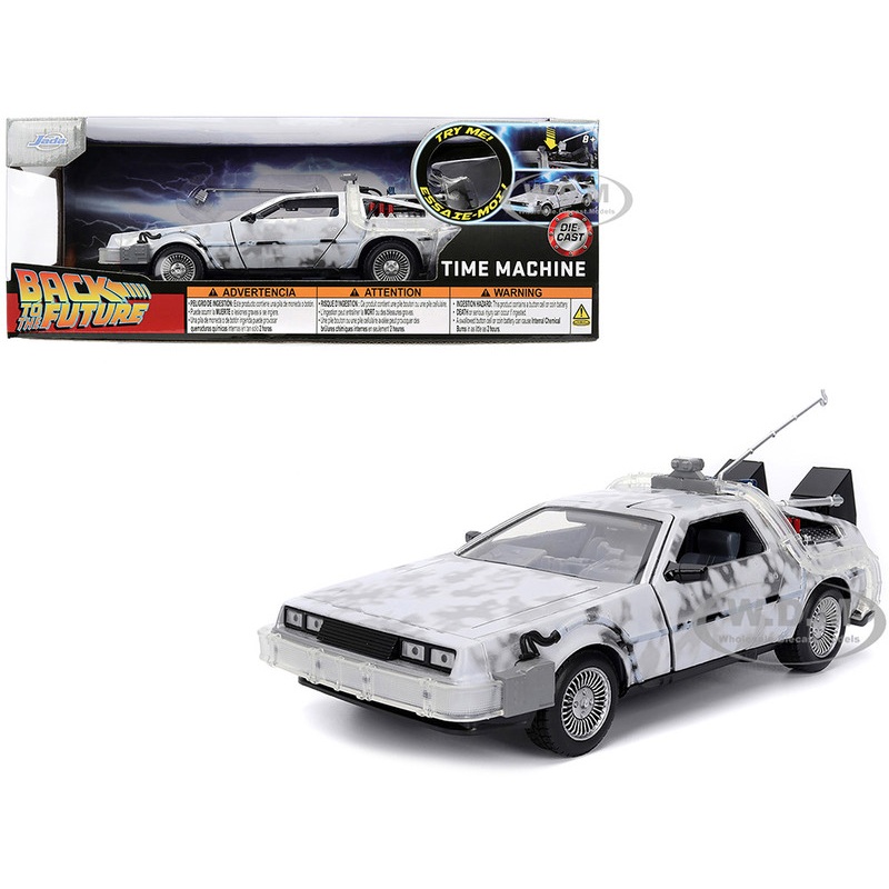 DMC DeLorean Time Machine Brushed Metal (Frost Version) with Lights Back to the Future (1985) Movie Hollywood Rides Series 1/24 Diecast Model Car by Jada