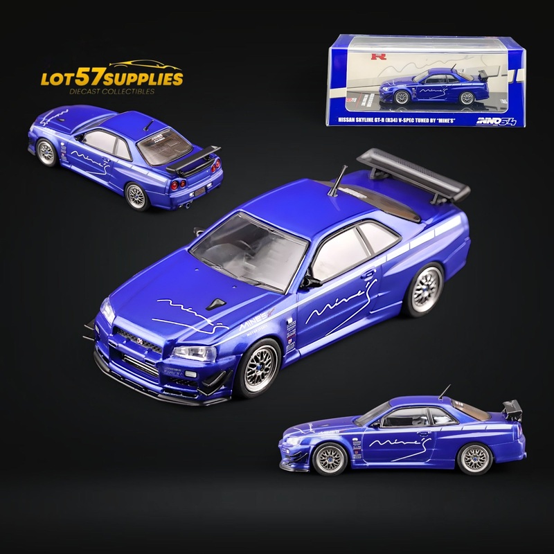 Inno64 Nissan Skyline GT-R R34 V-SPEC MINE’S BLUE 1:64