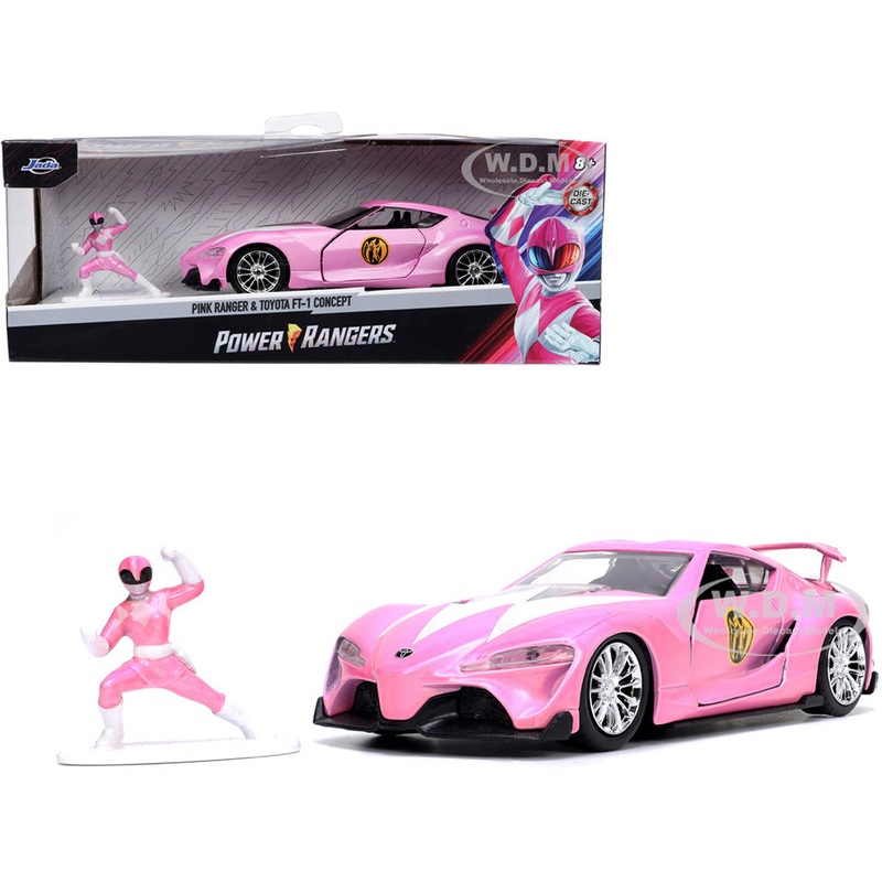 Toyota FT-1 Concept Pink Metallic and Pink Ranger Diecast Figurine Power Rangers Hollywood Rides Series 1/32 Diecast Model Car by Jada