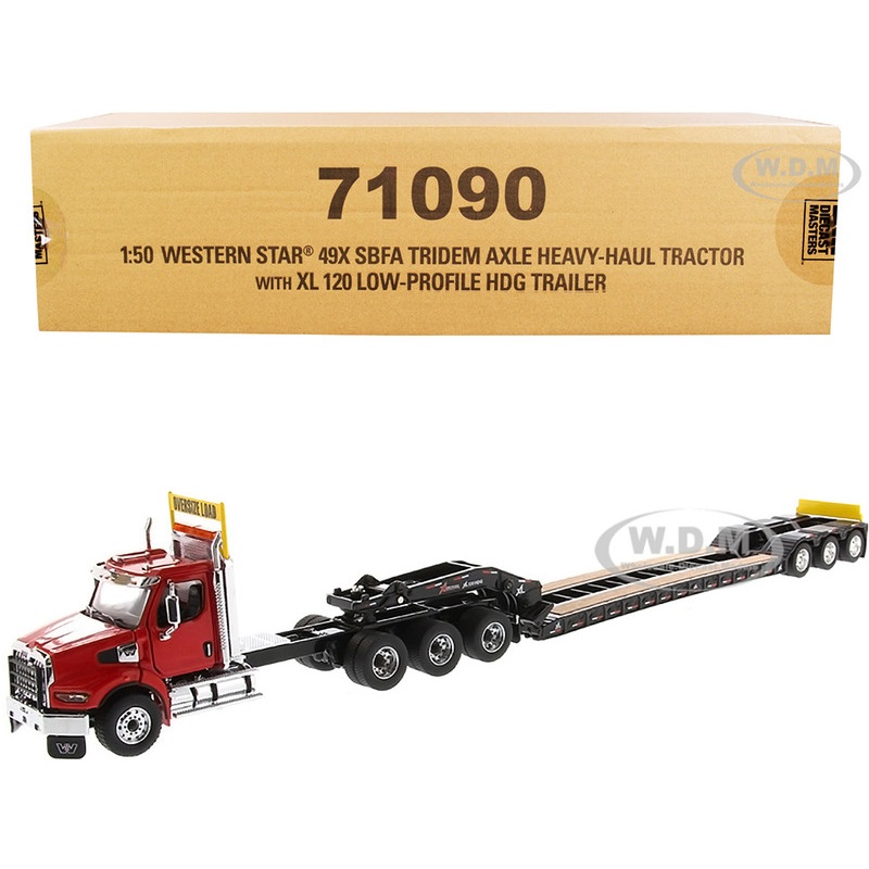 Western Star 49X SBFA Tridem Axle Heavy-Haul Tractor with XL 120 Low-Profile HDG Trailer Red and Black Transport Series 1/50 Diecast Model by Diecast Masters