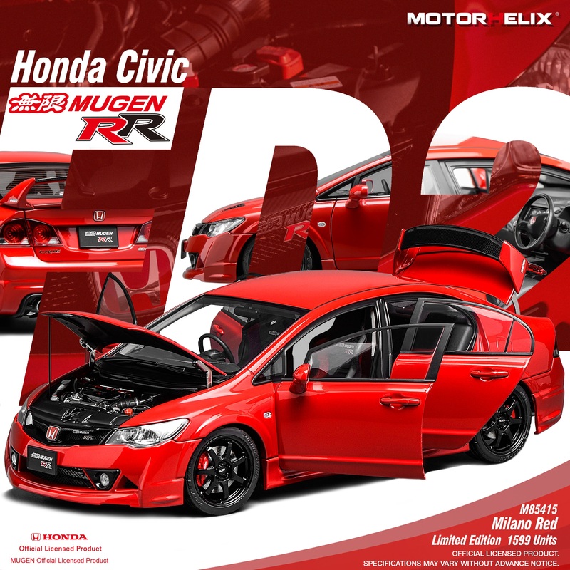 MOTORHELIX 1/18 Honda Civic Type RFD2MUGEN RR Diecast Model. M85415 Milano Red