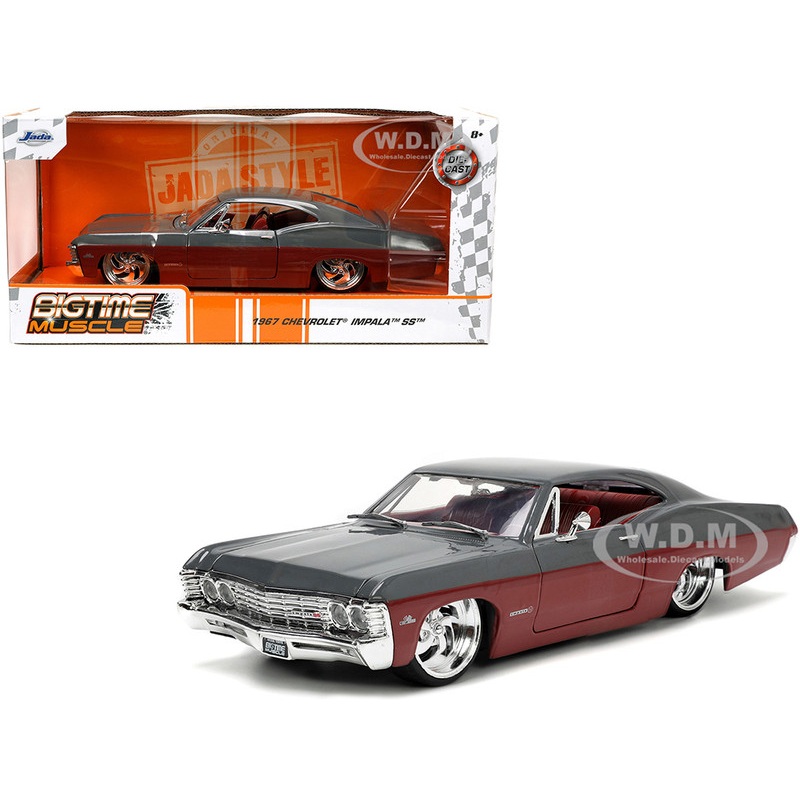 1967 Chevrolet Impala SS Gray and Burgundy with Burgundy Interior Bigtime Muscle Series 1/24 Diecast Model Car by Jada