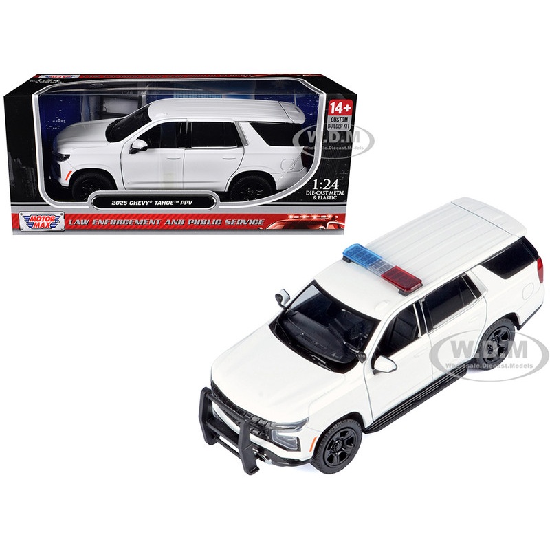 2025 Chevrolet Tahoe PPV White Custom Builder’s Kit – Law Enforcement and Public Service Series 1/24 Diecast Model Car by Motormax