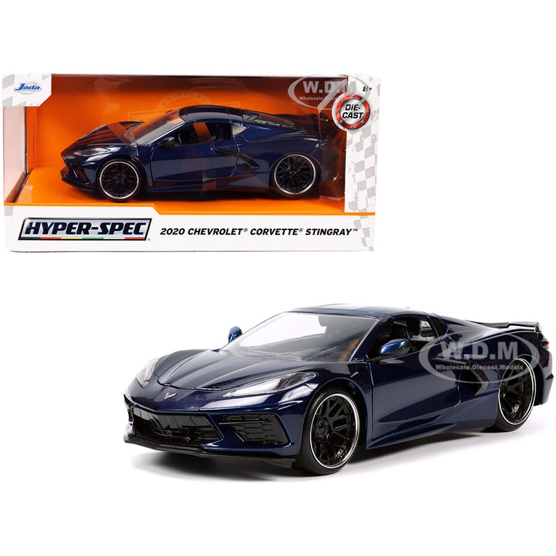 2020 Chevrolet Corvette Stingray C8 Dark Blue Metallic Hyper-Spec Series 1/24 Diecast Model Car by Jada