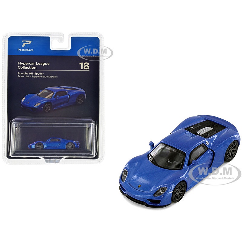 Porsche 918 Spyder Sapphire Blue Metallic Hypercar League Collection 1/64 Diecast Model Car by PosterCars