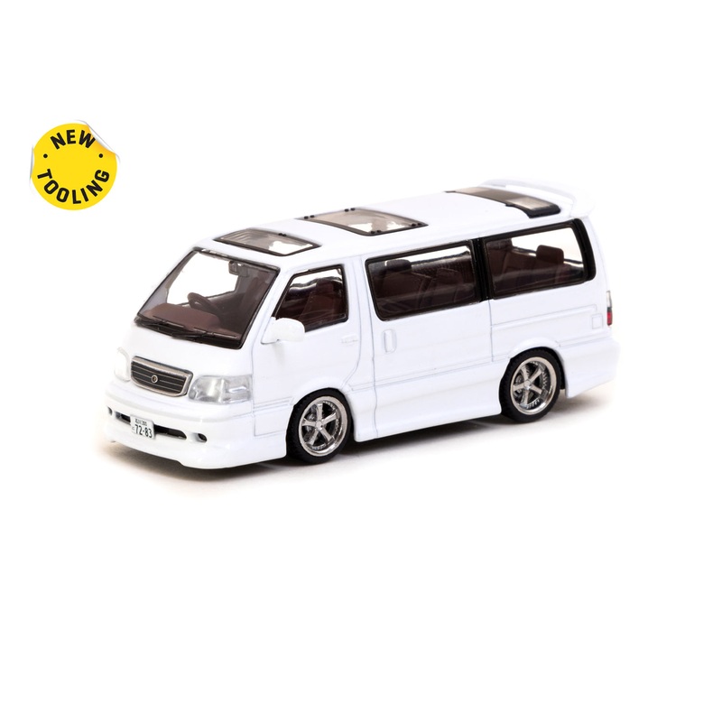 Tarmac Works 1/64 Toyota Hiace Wagon Custom White – HK Toy Car Salon Special Edition – HOBBY64
