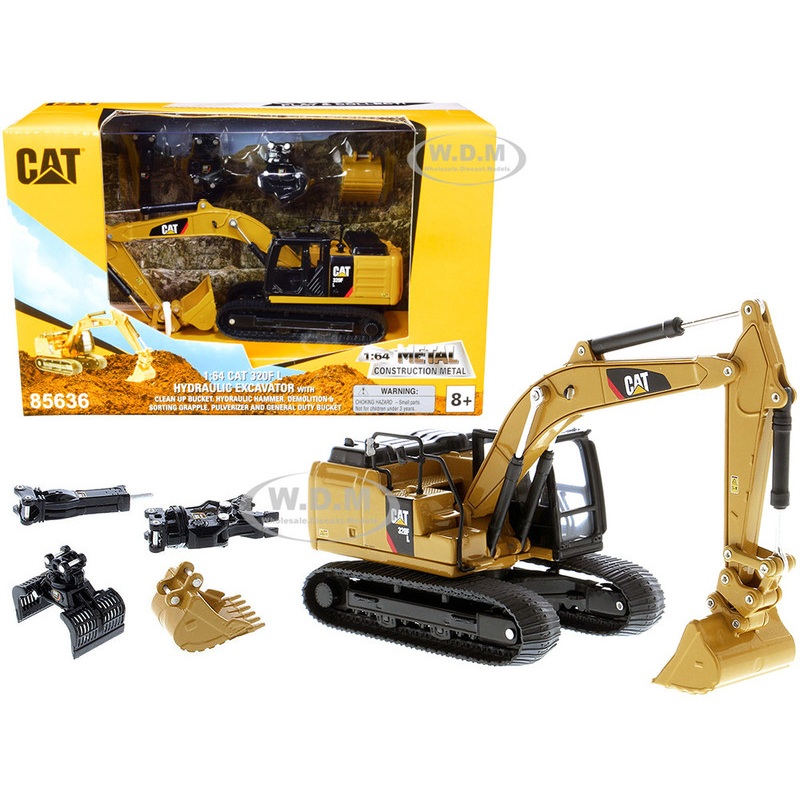 CAT Caterpillar 320F L Hydraulic Tracked Excavator with 5 Work Tools Play & Collect! 1/64 Diecast Model by Diecast Masters