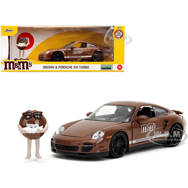 Porsche 911 Turbo Brown and Brown M&M Diecast Figure M&M’s Hollywood Rides Series 1/24 Diecast Model Car by Jada