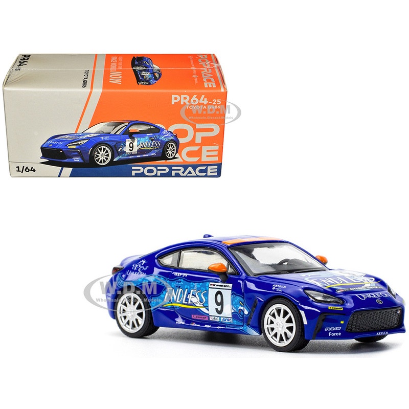 Toyota GR86 #9 Endless Blue with Graphics 1/64 Diecast Model Car by Pop Race