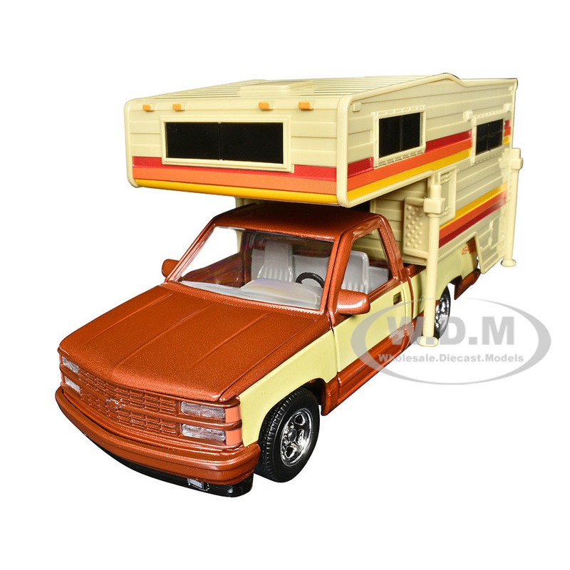 1992 Chevrolet 454 SS Pickup Truck Copper Metallic with Beige Sides with Camper Shell American Classics Series 1/24 Diecast Model Car by Motormax