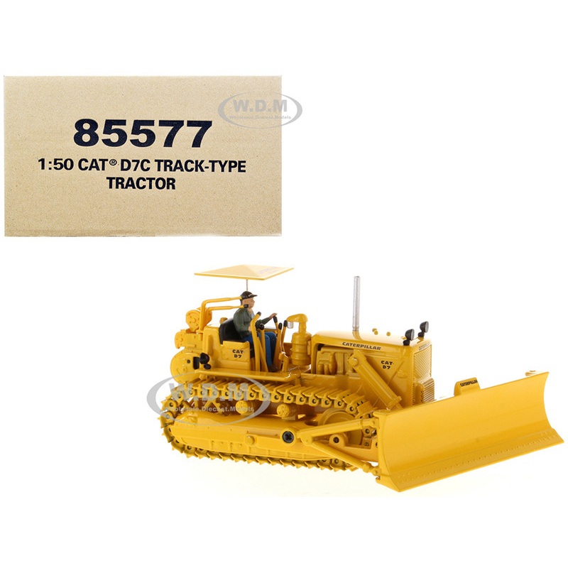 CAT Caterpillar D7C Track-Type Tractor Dozer Yellow with Operator Vintage Series 1/50 Diecast Model by Diecast Masters