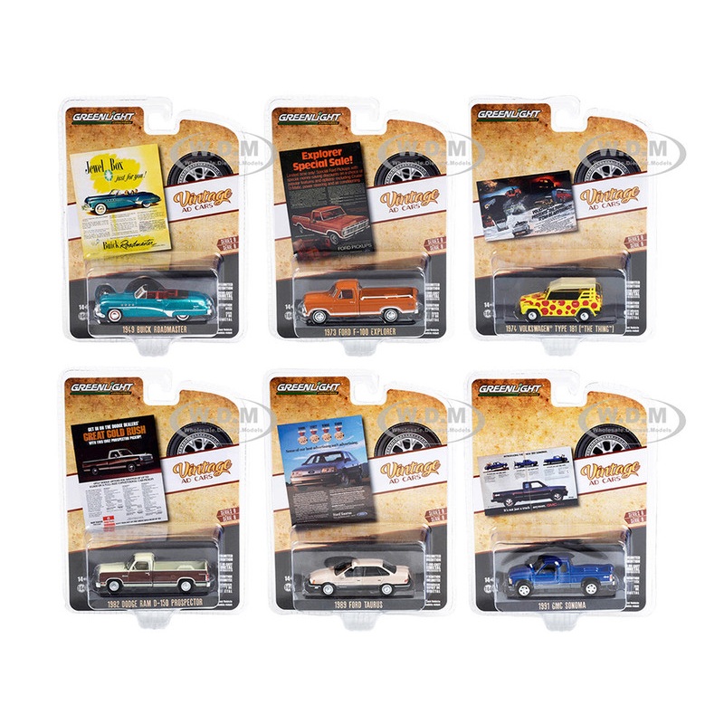 Vintage Ad Cars Set of 6 pieces Series 8 1/64 Diecast Model Cars by Greenlight