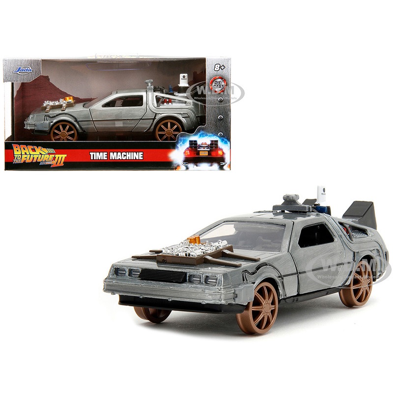 DeLorean DMC (Time Machine) Brushed Metal Train Wheel Version Back to the Future Part III (1990) Movie Hollywood Rides Series 1/32 Diecast Model Car by Jada