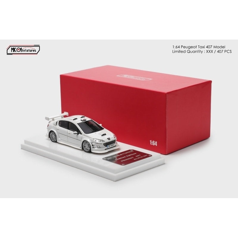 MK Miniatures 1:64 Resin Model TAXI White Color Peugeot 407 Sedan