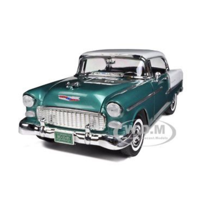 1955 Chevrolet Bel Air Hard Top Green Metallic and White 1/18 Diecast Model Car by Motormax