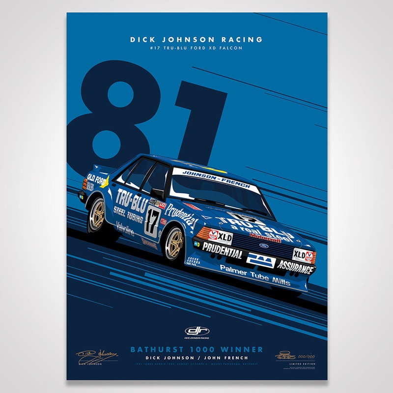 Dick Johnson Racing Tru-Blu Ford Falcon XD 1981 Bathurst 1000 Winner – Blue Limited Edition Signed Print