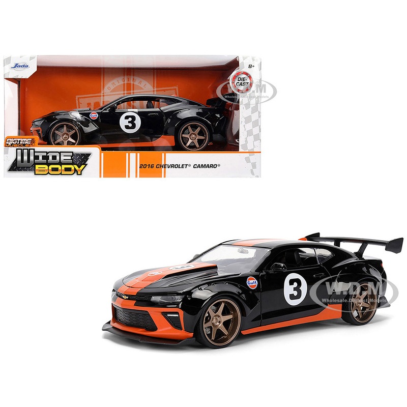 2016 Chevrolet Camaro #3 Gulf Oil Black with Orange Stripe Wide Body Series 1/24 Diecast Model Car by Jada
