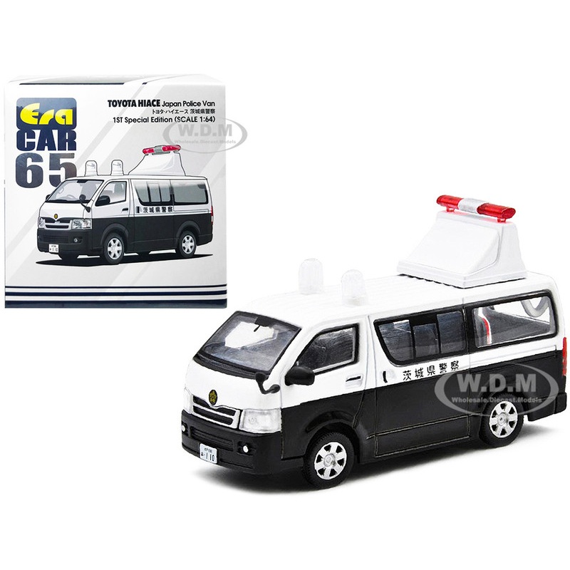 Toyota Hiace Japan Police Van White and Black 1st Special Edition 1/64 Diecast Model Car by Era Car