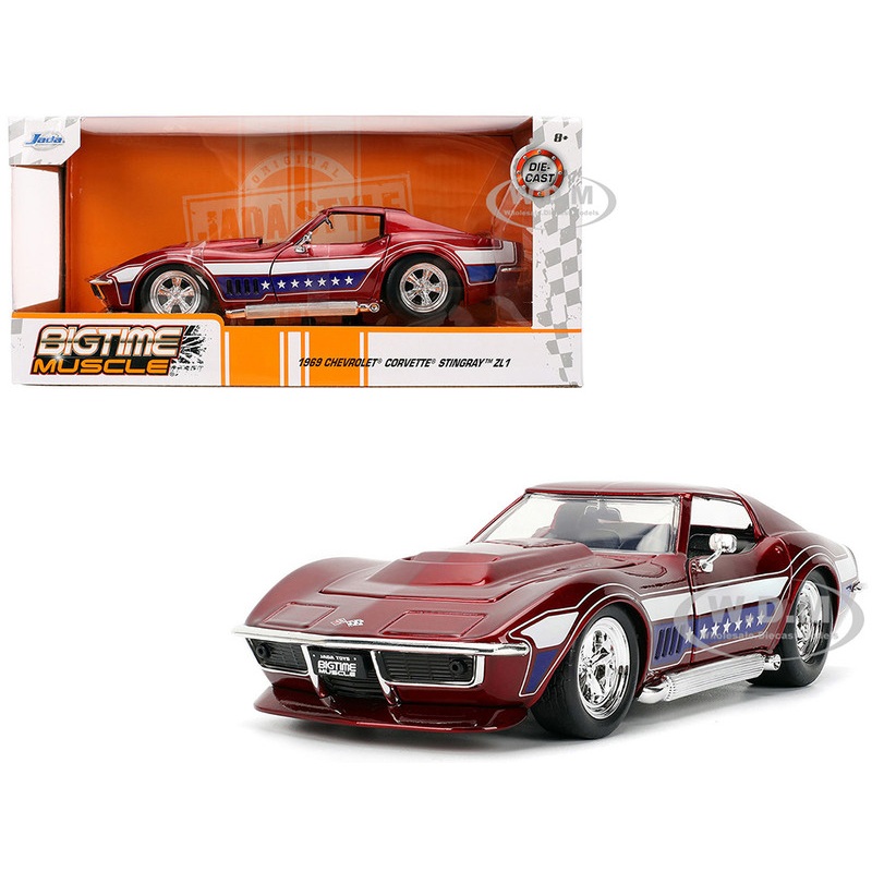 1969 Chevrolet Corvette Stingray ZL1 Red Metallic with Stars and Stripes Graphics Bigtime Muscle Series 1/24 Diecast Model Car by Jada