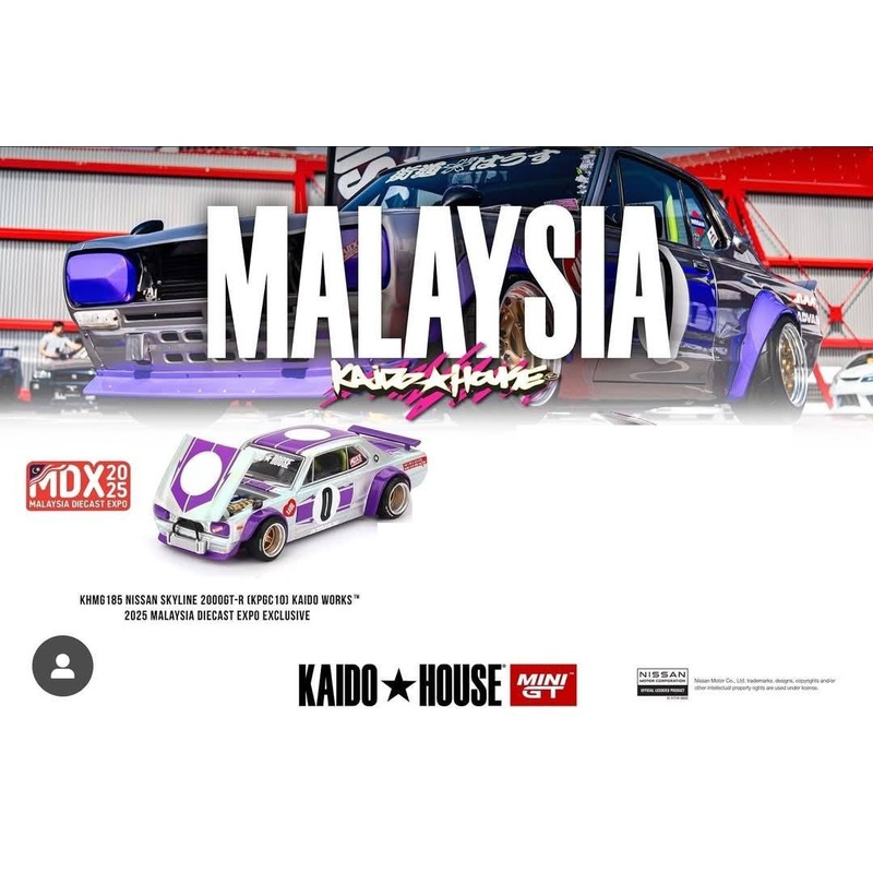 MINI GT X KAIDO HOUSE 1/64 NISSAN SKYLINE 2000 GT-R (KPGC10) KAIDO WORKS 2025 KHMG185 MALAYSIA DIECAST EXPO EXCLUSIVE  | MALAYSIA DIECAST EXPO 2025 MDX
