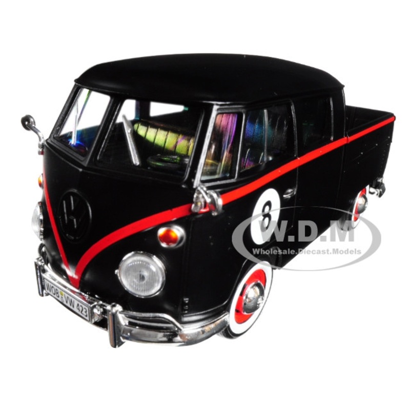 Volkswagen Type 2 (T1) Double Cab Pickup #8 Matt Black 1/24 Diecast Car Model by Motormax