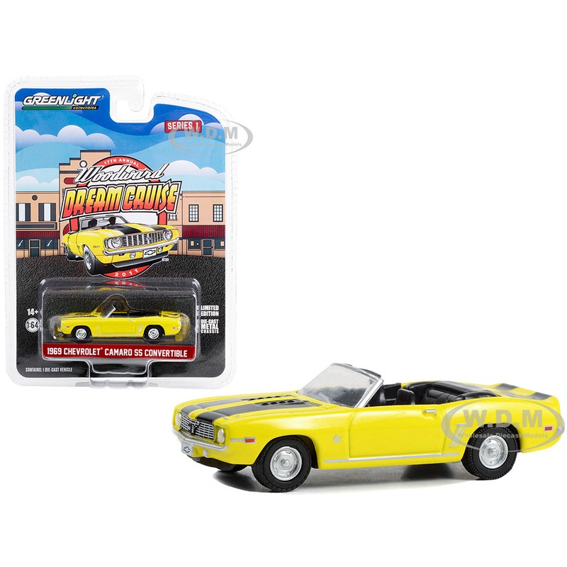 1969 Chevrolet Camaro SS Convertible Yellow with Black Stripes 17th Annual Woodward Dream Cruise Featured Heritage Vehicle (2011) Woodward Dream Cruise Series 1 1/64 Diecast Model Car by Greenlight