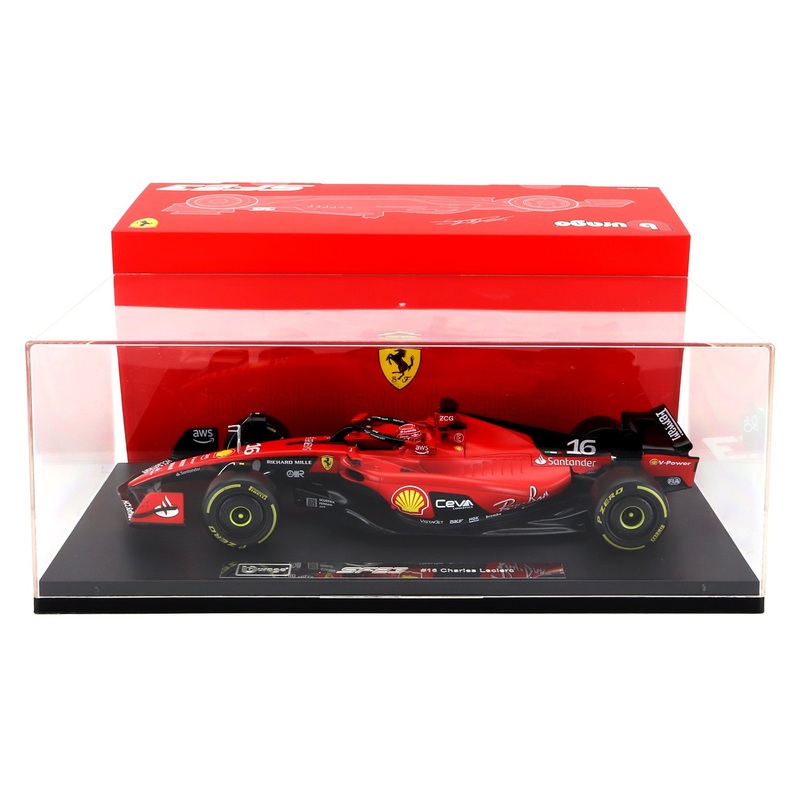 FERRARI | F1  SF-23 TEAM SCUDERIA FERRARI N 16 SEASON 2023 CHARLES LECLERC – CON VETRINA – WITH SHOWCASE – EXCLUSIVE CARMODEL | BLACK
