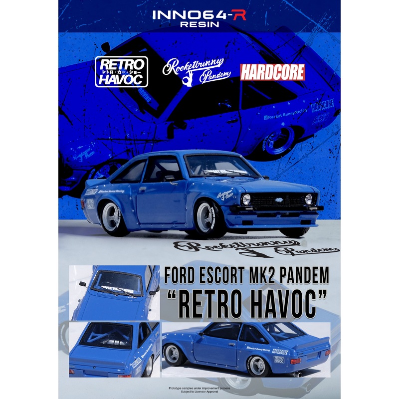 *PREORDER* INNO64 1:64 Ford Escort MK2 PANDEM EMOTION RETRO HAVOC in Blue