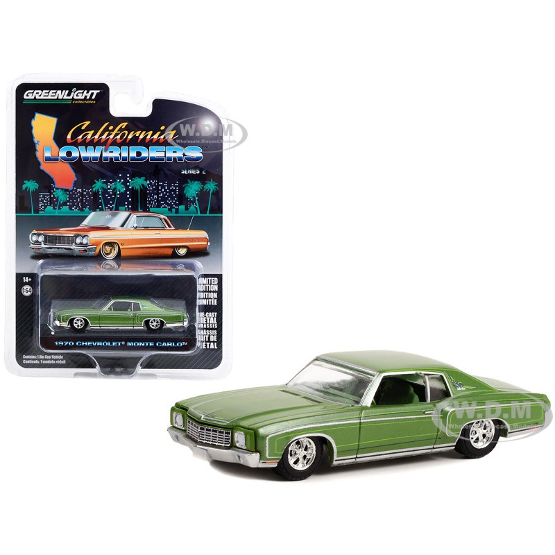1970 Chevrolet Monte Carlo Green Metallic with Green Interior California Lowriders Series 2 1/64 Diecast Model Car by Greenlight