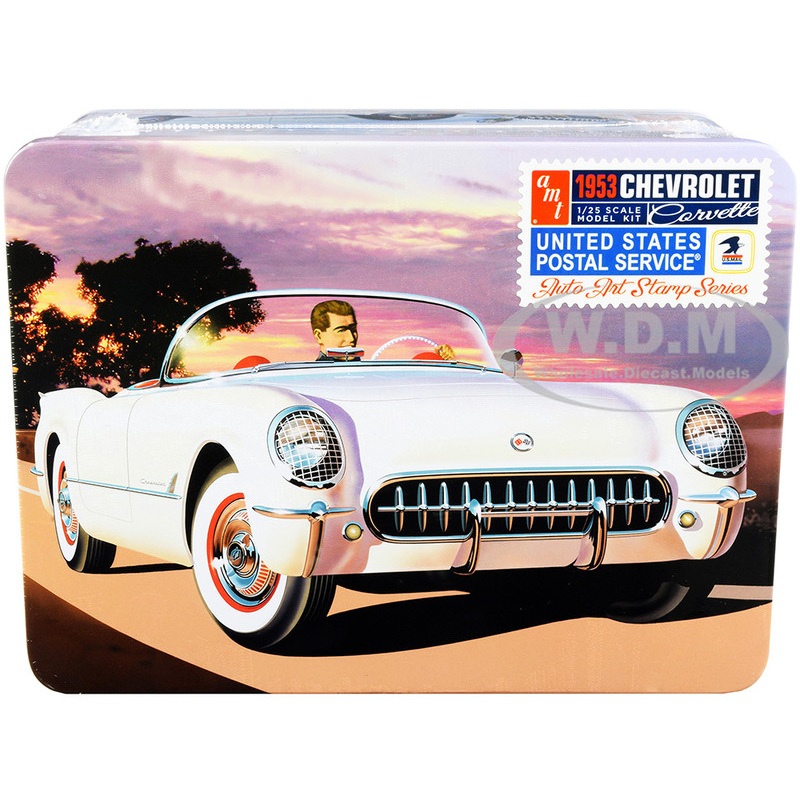 Skill 2 Model Kit 1953 Chevrolet Corvette USPS (United States Postal Service) Themed Collectible Tin 1/25 Scale Model by AMT