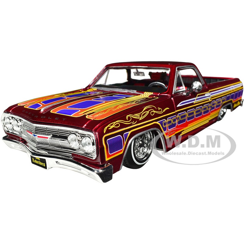 1965 Chevrolet El Camino Lowrider Candy Red Metallic with Graphics Lowriders Series 1/25 Diecast Model Car by Maisto
