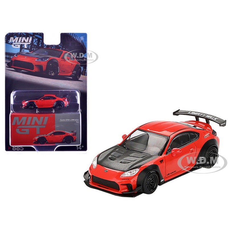 Toyota GR86 LB-Nation – Liberty Walk Red with Carbon Hood Limited Edition 1/64 Diecast Model Car by Mini GT