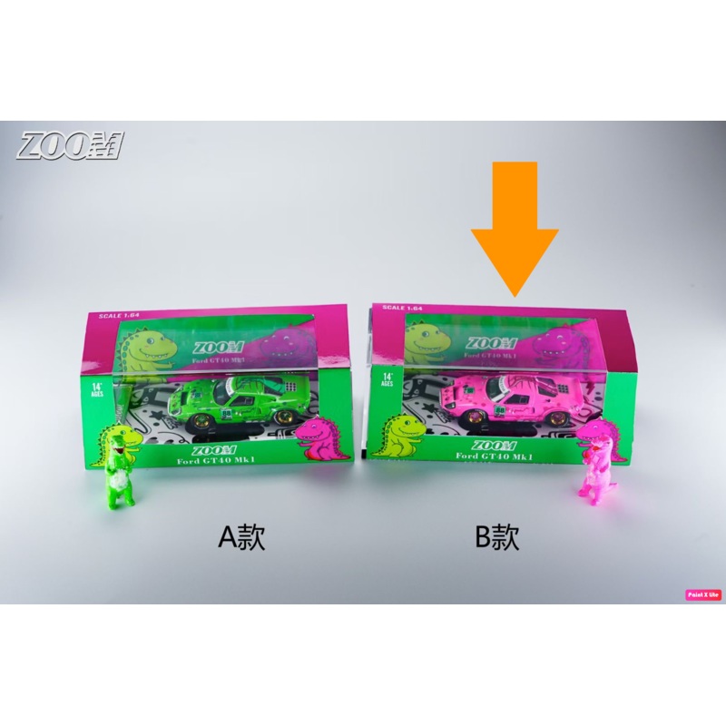 Zoom 1:64 Ford GT40 MK1 (P/1075) Tyrannosaurus Roxy Pink with Pink Dinosaur Figure