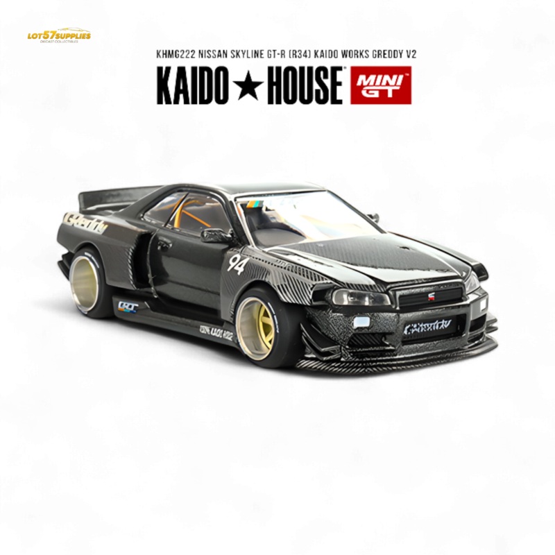 (Pre-Order) Kaido House x Mini GT Nissan Skyline GT-R (R34) Kaido Works GReddy V2 – Black w/ Carbon 1:64