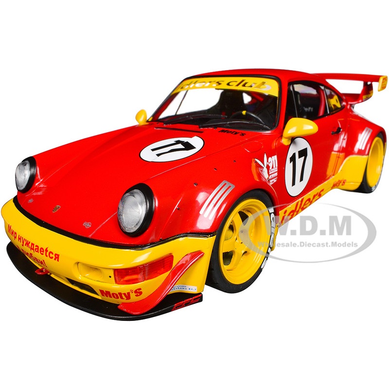 2016 RWB Bodykit #17 Matys Idlers Red and Yellow with Graphics 1/18 Diecast Model Car by Solido