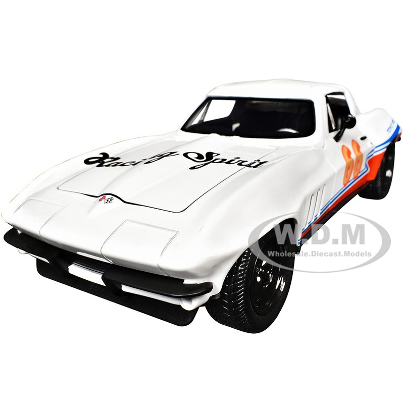 1966 Chevrolet Corvette #66 Racing Spirit White with Graphics Bigtime Muscle Series 1/24 Diecast Model Car by Jada