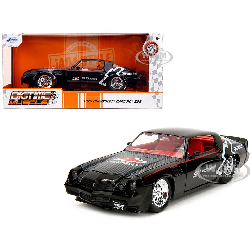 1979 Chevrolet Camaro Z28 Chevrolet Performance Black with Carbon Hood and Red Interior Bigtime Muscle Series 1/24 Diecast Model Car by Jada