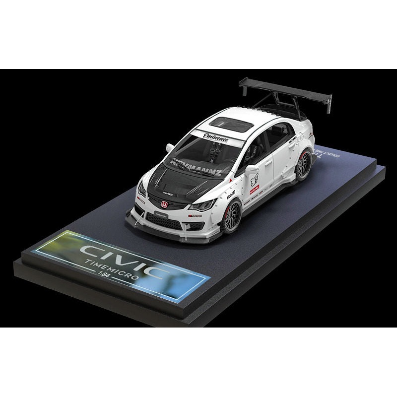 TIMEMICRO TM 1/64 HONDA CIVIC MODIFIED WHITE WITH CARBON HOOD