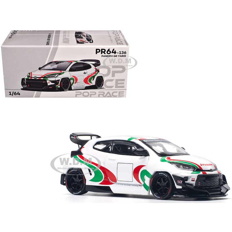 Toyota Pandem GR Yaris RHD (Right Hand Drive) Rally Livery White with Red and Green Graphics 1/64 Diecast Model Car by Pop Race