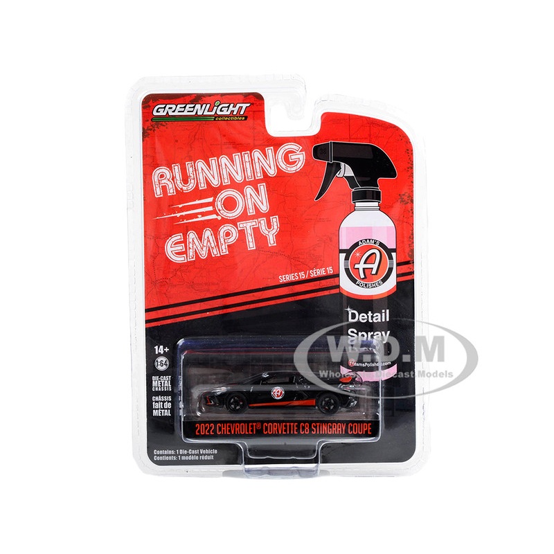2022 Chevrolet Corvette C8 Stingray Coupe Black with Red Stripes Adam’s Polishes Running on Empty Series 15 1/64 Diecast Model Car by Greenlight