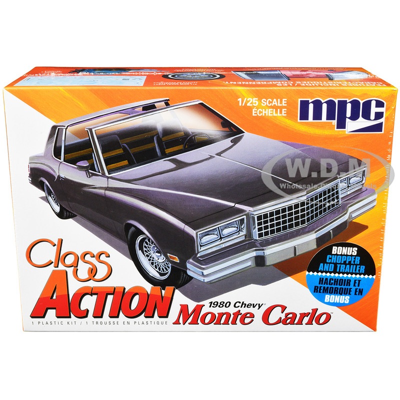 Skill 2 Model Kit 1980 Chevrolet Monte Carlo Class Action with Motorcycle and Trailer (Skill 2) 1/25 Scale Model Car by MPC